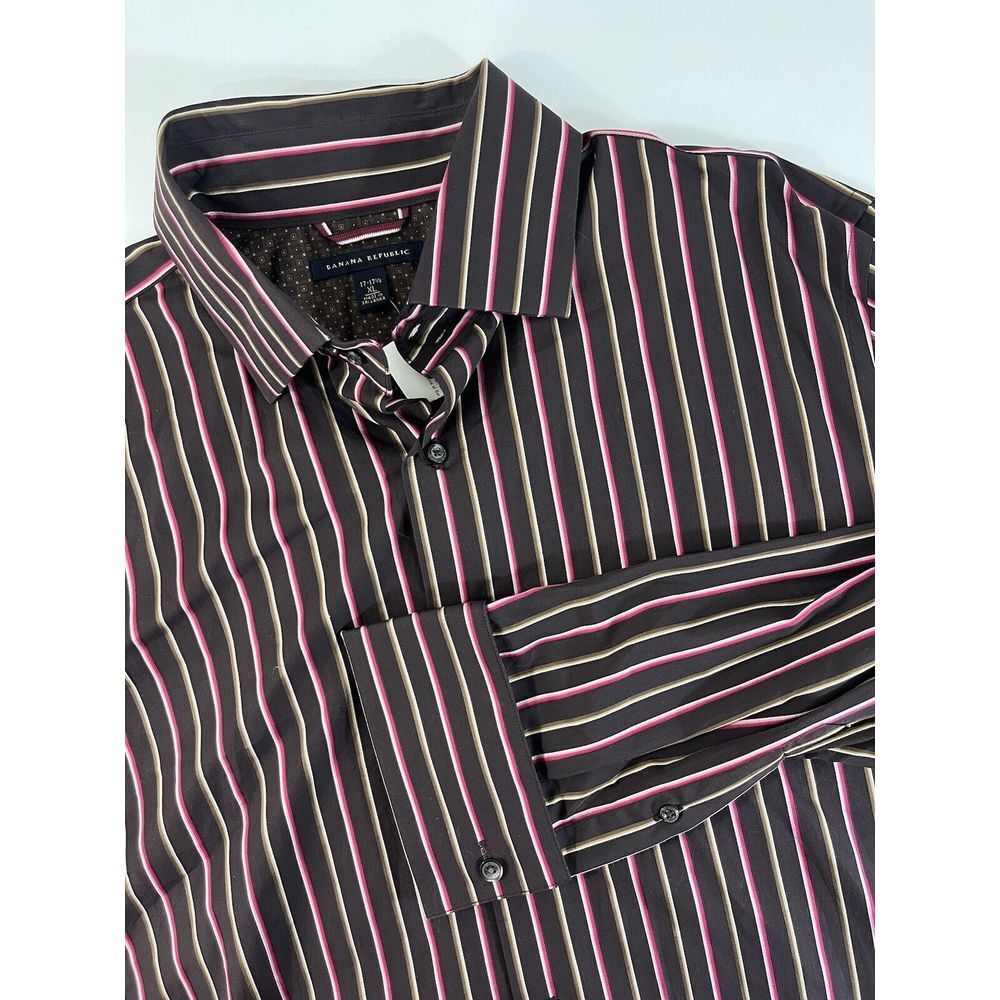 Banana Republic Mens Long‎ Sleeve shirt size XL Brown Pink NEW Button Up Striped